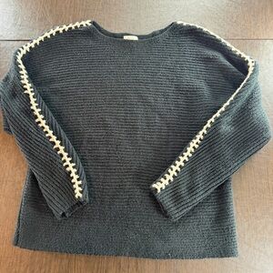 Pure Jill Black Sweater with White Detailed Stitching Sz S